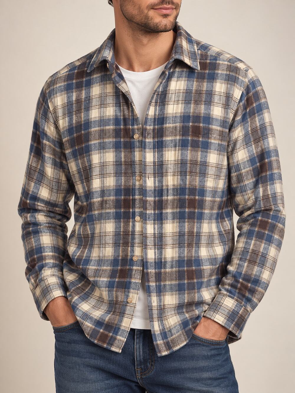 Vintage Pendleton Pure Wool Shirt Mens Medium Tan Plaid Button Down USA Fabric